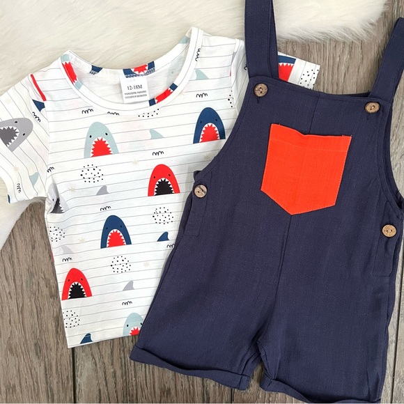 Baby Boy Shark Overall Set - Picture 2 of 2